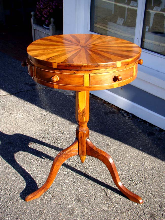 A Wonderful English country fruitwood and yew wood circular Library Table circa 1820